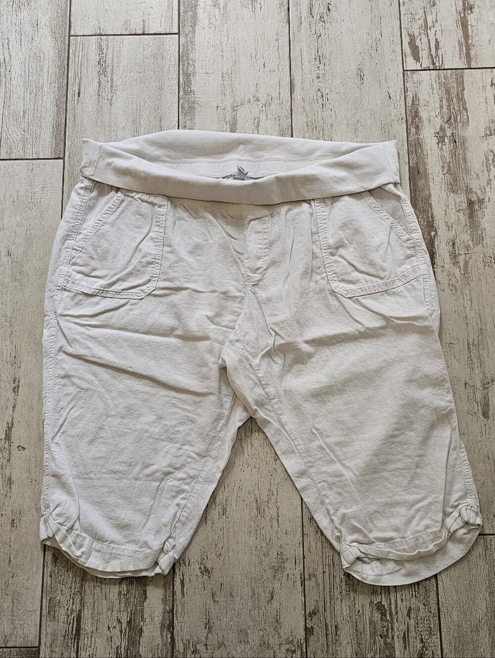Old Navy White Linen Capri Pants - Fold Comfort Waist - 24 Plus